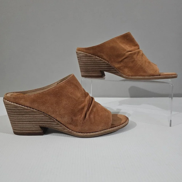 Sofft Strathmore Mule Womens 9.5 Ginger Tan Suede Peep Toe Wedge Heel - Picture 3 of 15